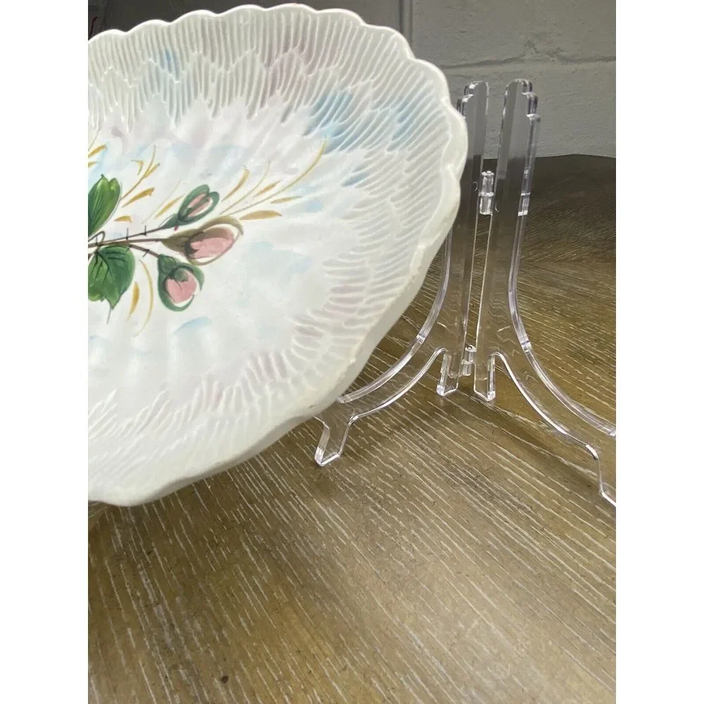 Vintage Italy Rose Painted Tray Ceramic Serving Dish Oblong Textured Cottagecore